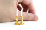 Vintage 1:12 Miniature Dollhouse Set of 2 Gold Brass Candlesticks