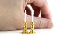 Vintage 1:12 Miniature Dollhouse Set of 2 Gold Brass Candlesticks