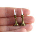 Vintage 1:12 Miniature Dollhouse Set of 2 Gold Brass Candlesticks