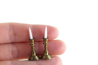 Vintage 1:12 Miniature Dollhouse Set of 2 Gold Brass Candlesticks