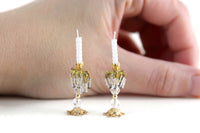 Vintage 1:12 Miniature Dollhouse Set of 2 Gold & Clear Candlesticks