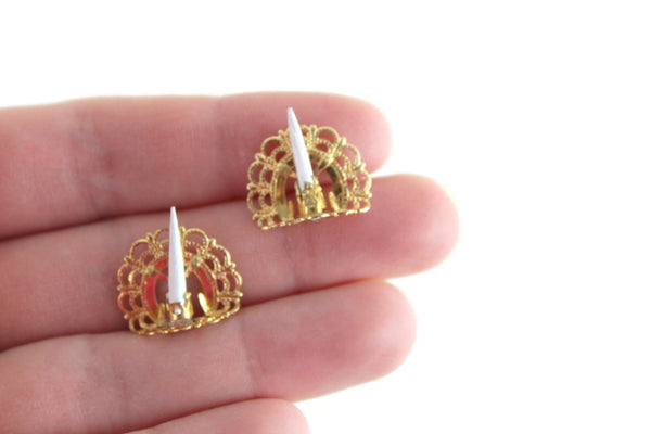 Vintage 1:12 Miniature Dollhouse Set of 2 Gold Filigree Candle Wall Sconces