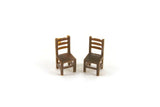 Vintage 1:48 Quarter Scale Miniature Dollhouse Set of 2 Brown Dining Chairs