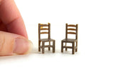 Vintage 1:48 Quarter Scale Miniature Dollhouse Set of 2 Brown Dining Chairs