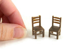 Vintage 1:48 Quarter Scale Miniature Dollhouse Set of 2 Brown Dining Chairs
