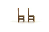 Vintage 1:48 Quarter Scale Miniature Dollhouse Set of 2 Brown Dining Chairs