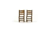 Vintage 1:48 Quarter Scale Miniature Dollhouse Set of 2 Brown Dining Chairs