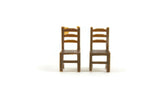 Vintage 1:48 Quarter Scale Miniature Dollhouse Set of 2 Brown Dining Chairs