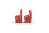 Vintage 1:48 Quarter Scale Miniature Dollhouse Set of 2 Red Floral Fabric Covered Chairs