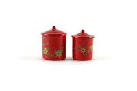 Vintage 1:12 Set of 2 Miniature Dollhouse Red Metal Canisters