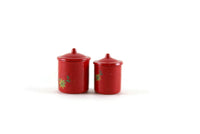 Vintage 1:12 Set of 2 Miniature Dollhouse Red Metal Canisters