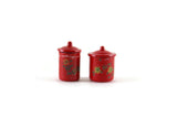 Vintage 1:12 Set of 2 Miniature Dollhouse Red Metal Canisters