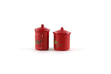 Vintage 1:12 Set of 2 Miniature Dollhouse Red Metal Canisters