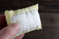 Vintage 1:12 Miniature Dollhouse Set of 2 Cream Bed Pillows with Yellow Lace Trim