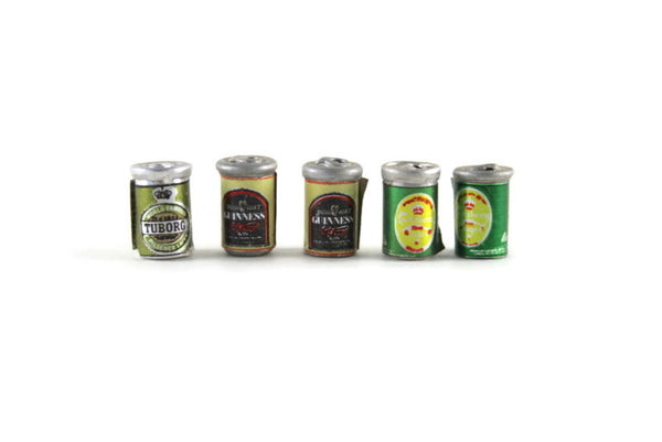 Vintage 1:12 Miniature Dollhouse Set of 5 Cans of Beer