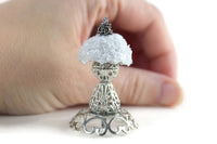 Vintage 1:12 Miniature Dollhouse Orange White & Silver Filigree Table Lamp