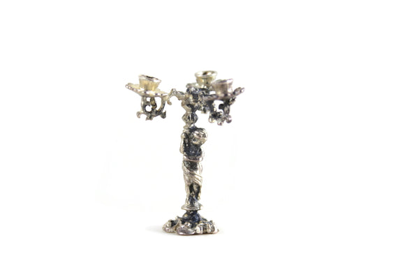 Vintage 1:12 Miniature Dollhouse Silver Metal Candelabra with Figurine