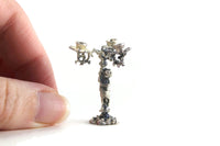 Vintage 1:12 Miniature Dollhouse Silver Metal Candelabra with Figurine