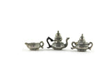 Vintage 1:12 Miniature Dollhouse Silver & Black Tea Set