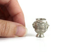 Vintage 1:12 Miniature Dollhouse Silver Metal Urn Vase with Lion Head Side Handles