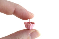 Vintage Small Scale 1:24 Miniature Dollhouse Tiny Pink Wicker Basket