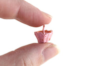 Vintage Small Scale 1:24 Miniature Dollhouse Tiny Pink Wicker Basket