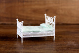 Vintage 1:24 Half Scale Miniature Dollhouse White Wicker Bed