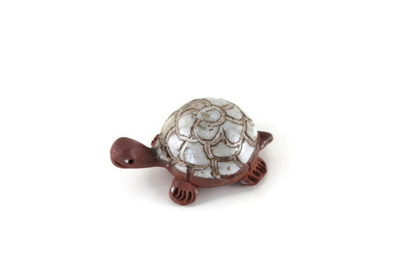 Vintage Terracotta Painted Turtle Figurine Stamped Briglin