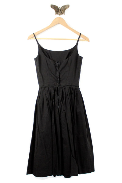 Vintage Black Cotton Spaghetti Strap Knee-Length Dress The Mustard Dandelion Vintage Black Cotton Spaghetti Strap Knee-Length Dress The Mustard Dandelion