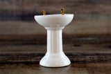 Vintage 1:12 Miniature Dollhouse White Porcelain Bathroom Pedestal Sink with Purple Flower Accent