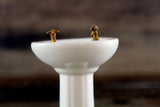 Vintage 1:12 Miniature Dollhouse White Porcelain Bathroom Pedestal Sink with Purple Flower Accent