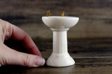 Vintage 1:12 Miniature Dollhouse White Porcelain Bathroom Pedestal Sink with Purple Flower Accent