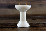 Vintage 1:12 Miniature Dollhouse White Porcelain Bathroom Pedestal Sink with Purple Flower Accent