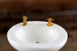 Vintage 1:12 Miniature Dollhouse White Porcelain Bathroom Pedestal Sink with Purple Flower Accent