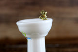 Vintage 1:12 Miniature Dollhouse White Porcelain Bathroom Pedestal Sink with Pink Flamingo Accent