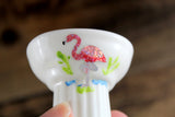 Vintage 1:12 Miniature Dollhouse White Porcelain Bathroom Pedestal Sink with Pink Flamingo Accent