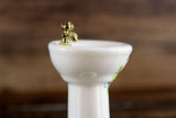 Vintage 1:12 Miniature Dollhouse White Porcelain Bathroom Pedestal Sink with Pink Flamingo Accent