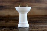 Vintage 1:12 Miniature Dollhouse White Porcelain Bathroom Pedestal Sink with Pink Flamingo Accent
