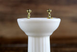 Vintage 1:12 Miniature Dollhouse White Porcelain Bathroom Pedestal Sink with Pink Flamingo Accent