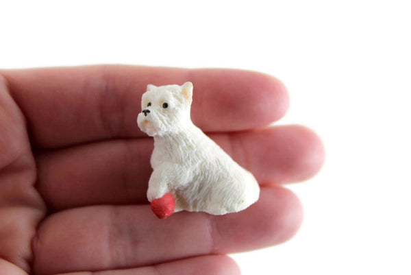 Vintage 1:12 Miniature Dollhouse White Terrier Dog Figurine with Red Ball