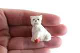 Vintage 1:12 Miniature Dollhouse White Terrier Dog Figurine with Red Ball