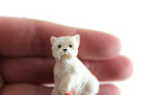 Vintage 1:12 Miniature Dollhouse White Terrier Dog Figurine with Red Ball