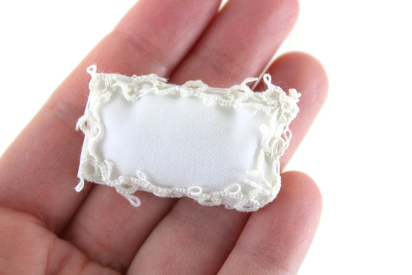 Vintage 1:12 Miniature Dollhouse White Throw Pillow with Lace Trim