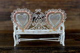 Vintage 1:12 Miniature Dollhouse White Metal Bench with Pink & Blue Accents
