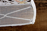 Vintage 1:12 Miniature Dollhouse White Metal Bench with Pink & Blue Accents