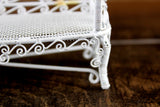 Vintage 1:12 Miniature Dollhouse White Metal Bench with Pink & Blue Accents