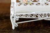 Vintage 1:12 Miniature Dollhouse White Metal Bench with Pink & Blue Accents