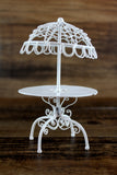 Vintage 1:12 Miniature Dollhouse Round White Metal Patio Table with Umbrella
