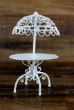 Vintage 1:12 Miniature Dollhouse Round White Metal Patio Table with Umbrella