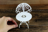 Vintage 1:12 Miniature Dollhouse Round White Metal Patio Table with Umbrella